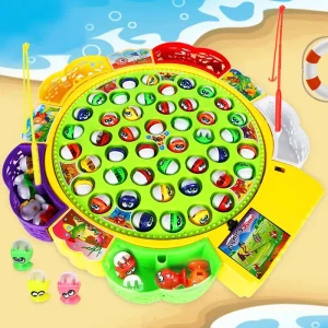 Electric Rotating Magnetic Fishing Toys Play Game Music Spinning Fish Plate Water Party Musical Sports Toy Set Children Kid Gift 240407
