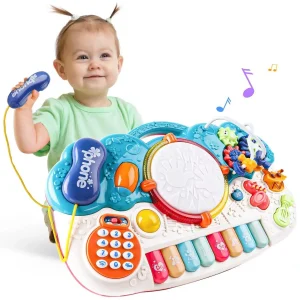 Light-Up Baby Musical Toys 6 in 1 Piano Keyboard Drum Set Gift for 1 Year Old Girls Boys Toys telephone GamesC250211