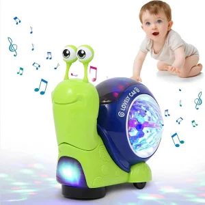 1PC Crawling Snail Baby Toy Walking Tummy Snail Toy for Babies Interactive Musical Light up Crawling Toys (Green snail) Y240820